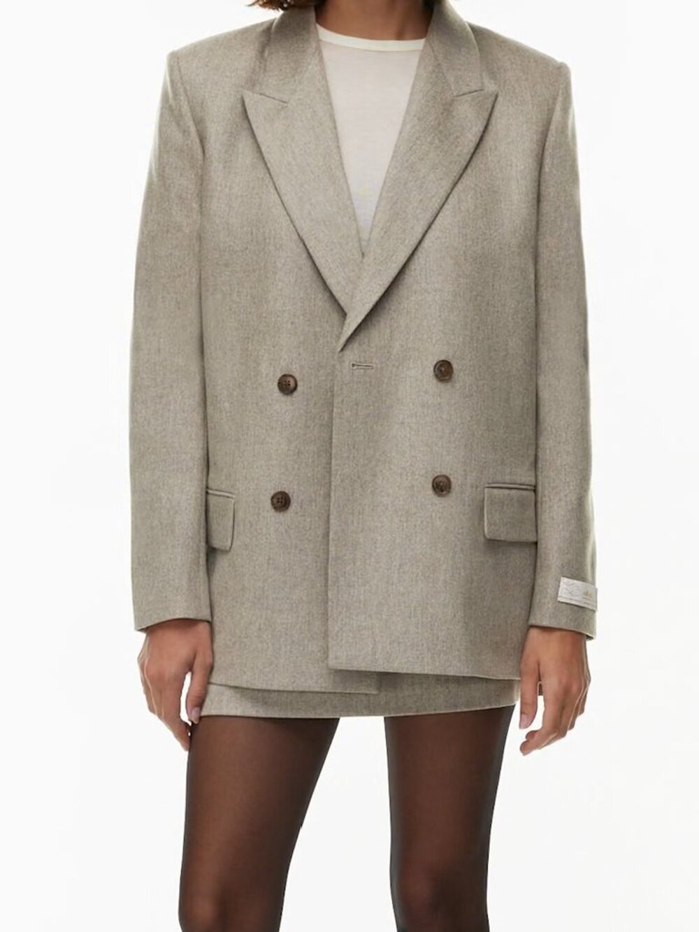 ARITZIA Wilfred Wool Cashmere Double-Breasted New Destiny Blazer Heath. Taupe 0
